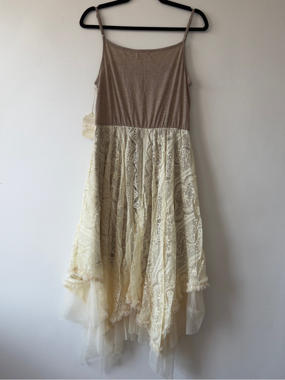Altar'd State Soft Taupe Lace-Trim Dress - Picture 3 of 7